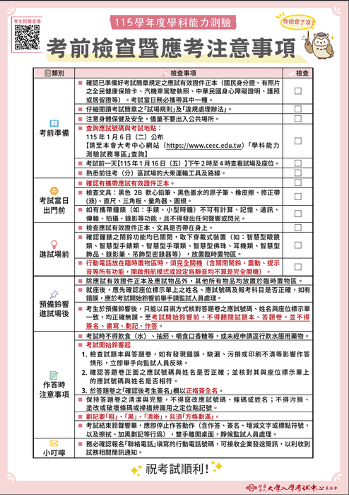 考前檢查及注意事項